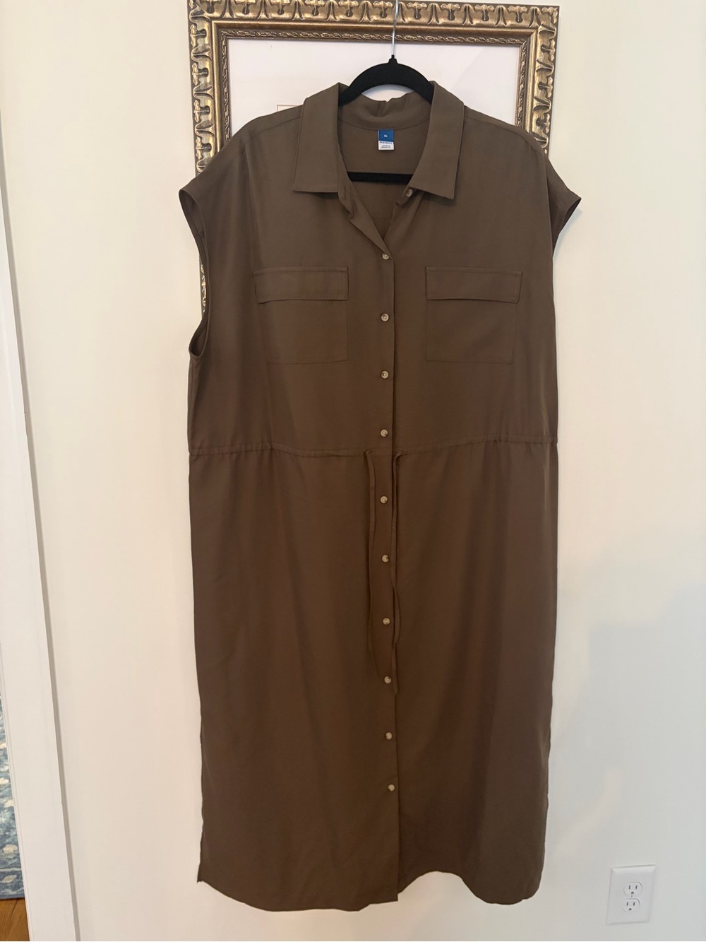 Old Navy Olive Brown Sleeveless Button-Front Midi Dress